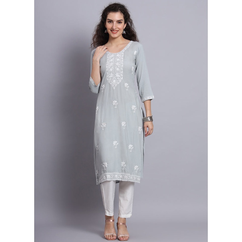 Grey Readymade Rayon Chikankari Kurti - JD986597300