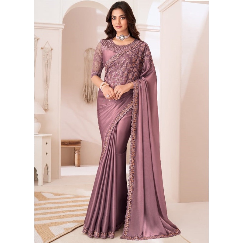 Mauve Satin Silk Saree With Blouse Piece - JD986597405