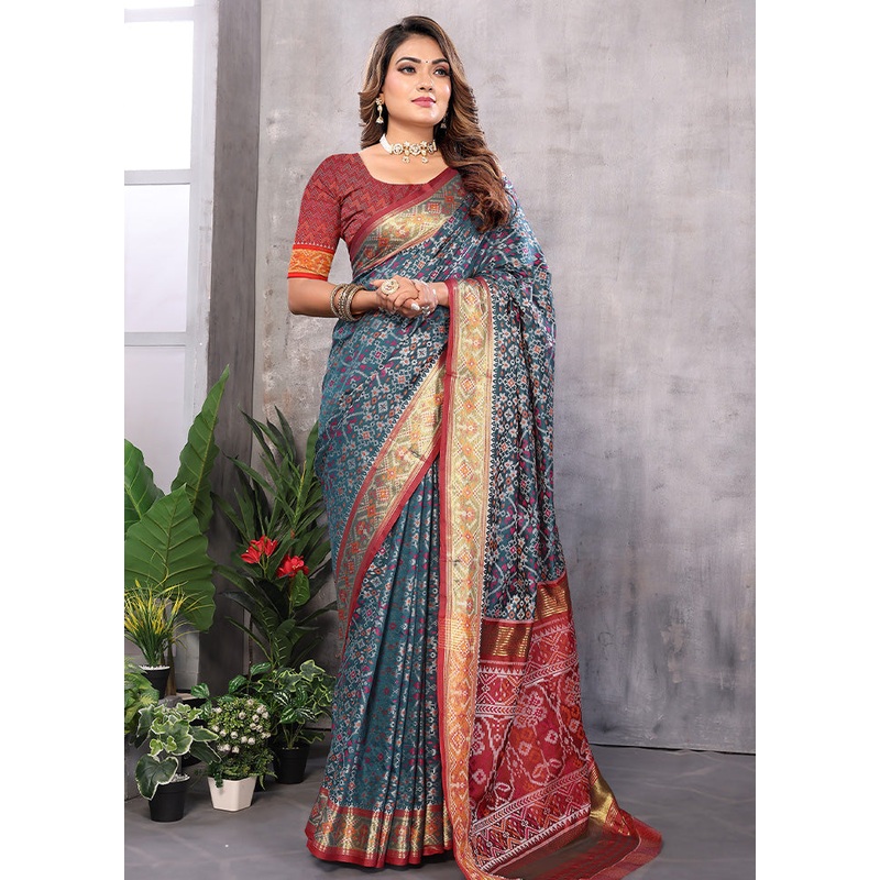 Multicolor Spun Silk Saree With Blouse Piece - JD986597380