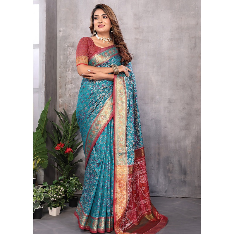 Multicolor Spun Silk Saree With Blouse Piece - JD986597381