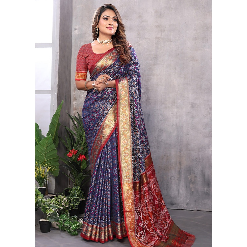 Multicolor Spun Silk Saree With Blouse Piece - JD986597385