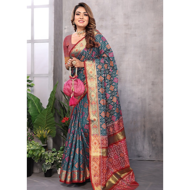 Multicolor Spun Silk Saree With Blouse Piece - JD986597389