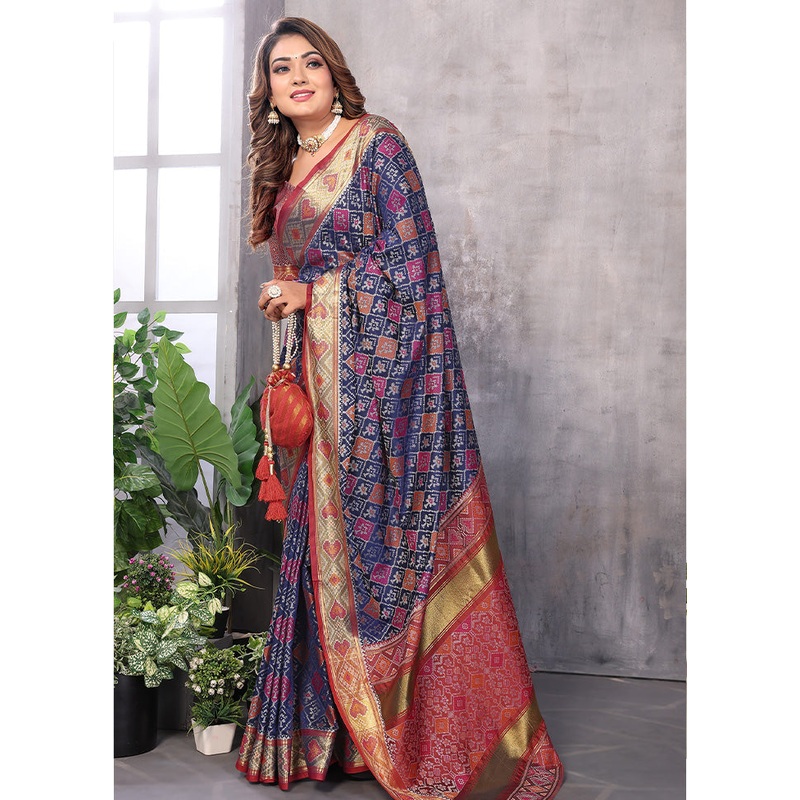 Multicolor Spun Silk Saree With Blouse Piece - JD986597395