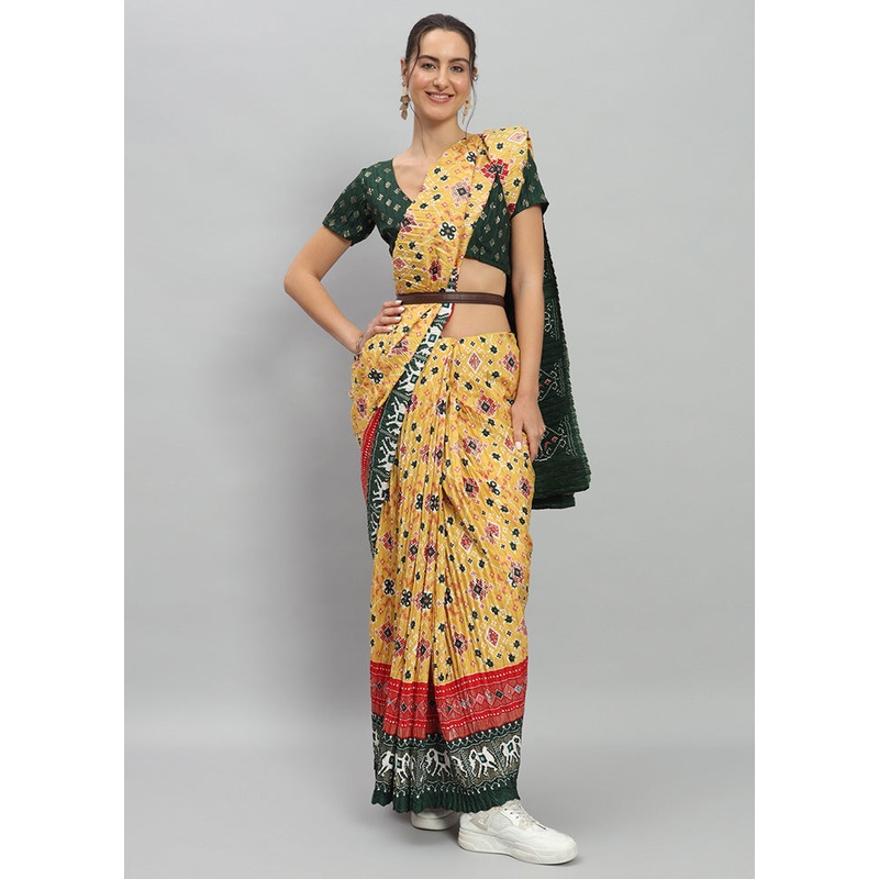 Multicolor Spun Silk Saree With Blouse Piece - JD986597397