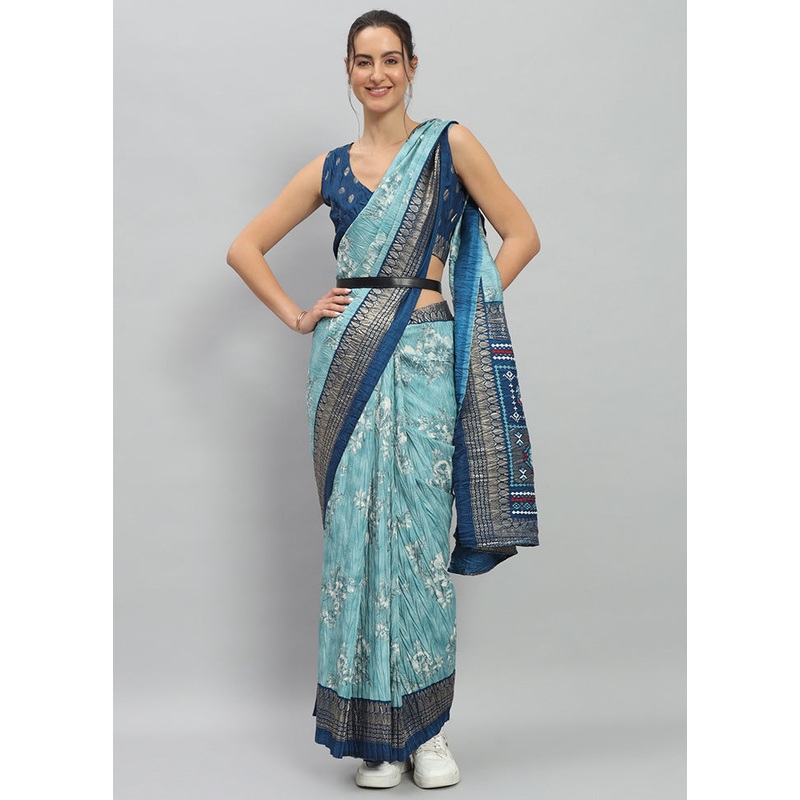 Multicolor Spun Silk Saree With Blouse Piece - JD986597398