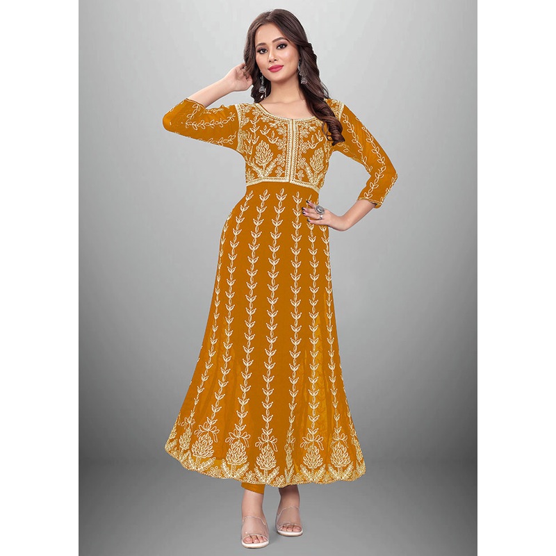 Mustard Readymade Georgette Chikankari Kurti - JD986597330