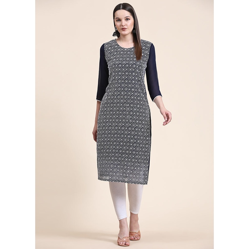 Navy Blue Readymade Georgette Kurti - JD986597308