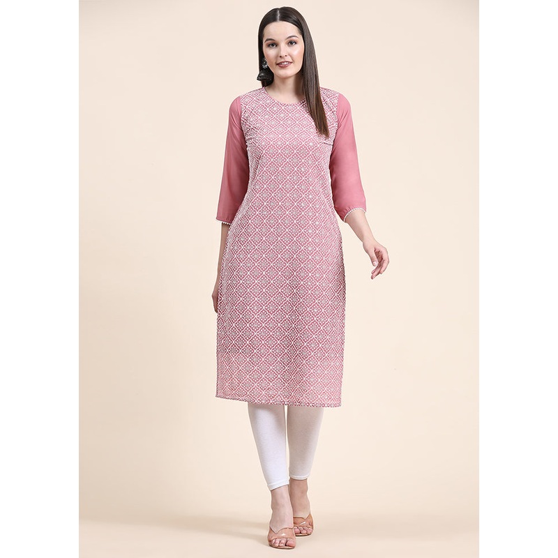 Pink Readymade Georgette Kurti - JD986597304