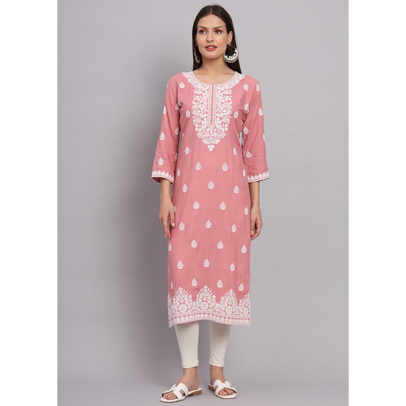 Pink Readymade Rayon Chikankari Kurti - JD986597295