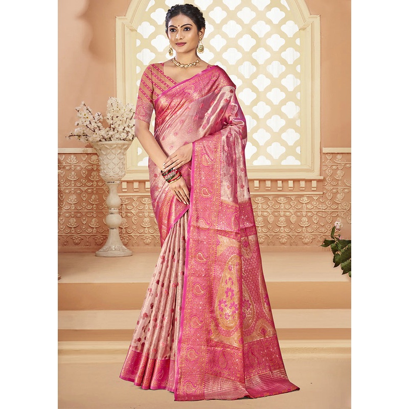 Pink Spun Silk Saree With Blouse Piece - JD986597430