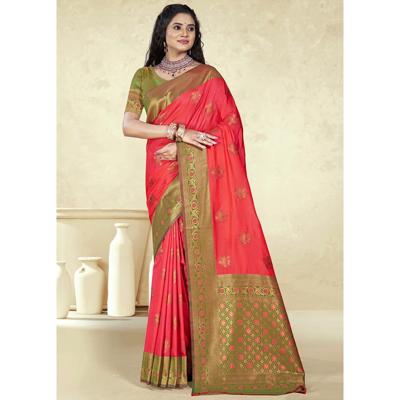 Pink Spun Silk Saree With Blouse Piece - JD986597431