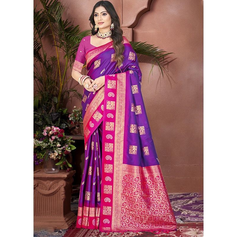 Purple Spun Silk Saree With Blouse Piece - JD986597428