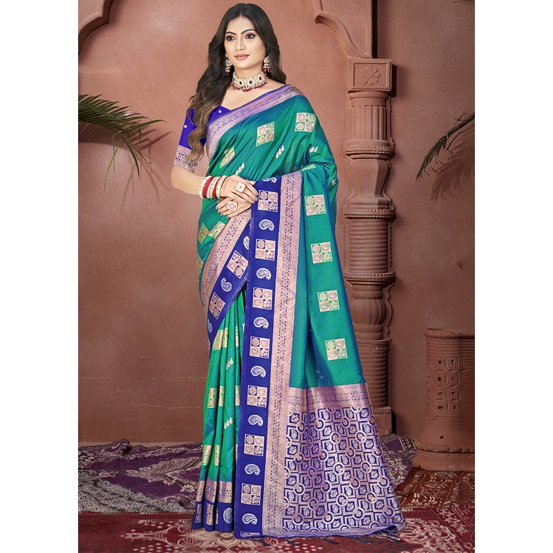 Rama Spun Silk Saree With Blouse Piece - JD986597427