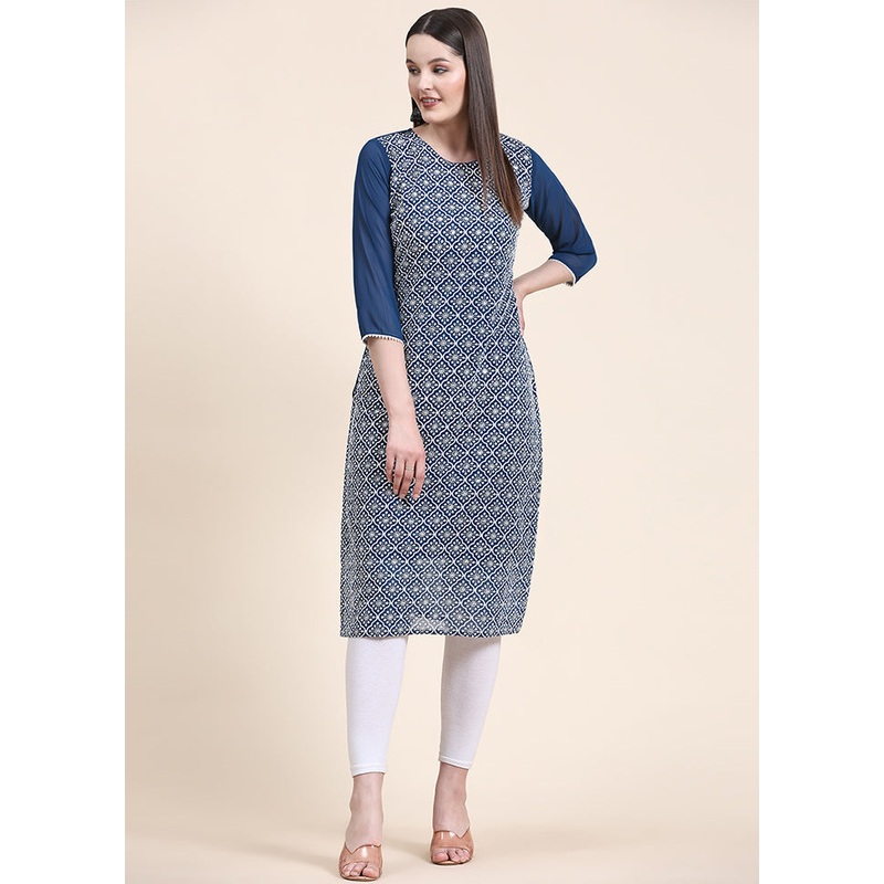 Teal Blue Readymade Georgette Kurti - JD986597305