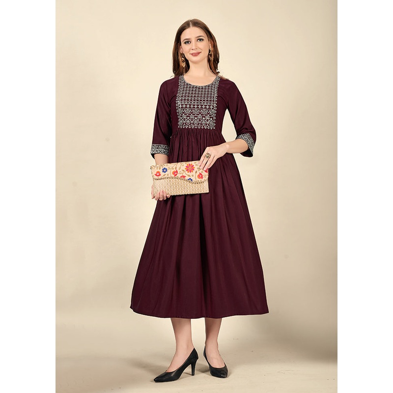 Wine Readymade Cotton Kurti - JD986597333
