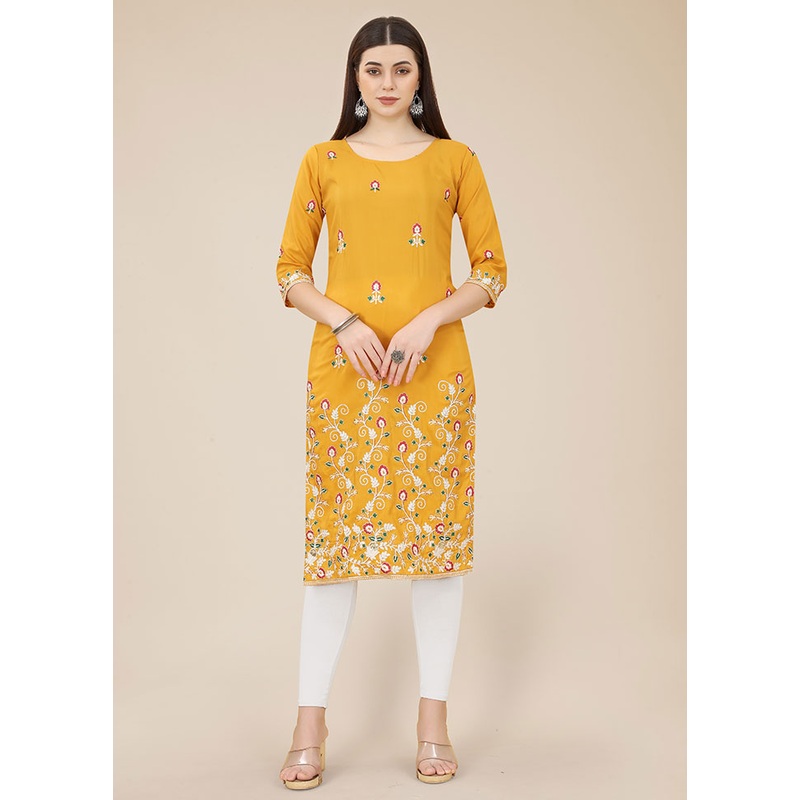 Yellow Readymade Silk Kurti - JD986597320