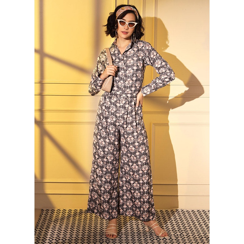 2 Pc Grey Readymade Silk Coord Set - JD986597117