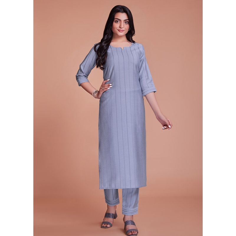 2 Pc Grey Readymade Viscose Kurti Set - JD986597103