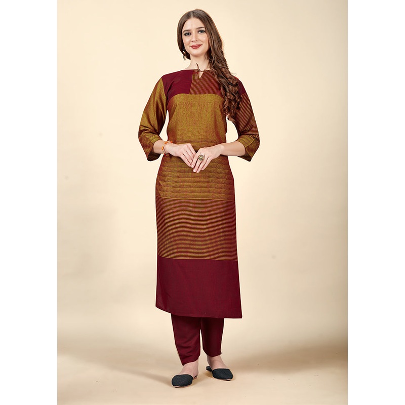 2 Pc Maroon Readymade Cotton Kurti Set - JD986597144