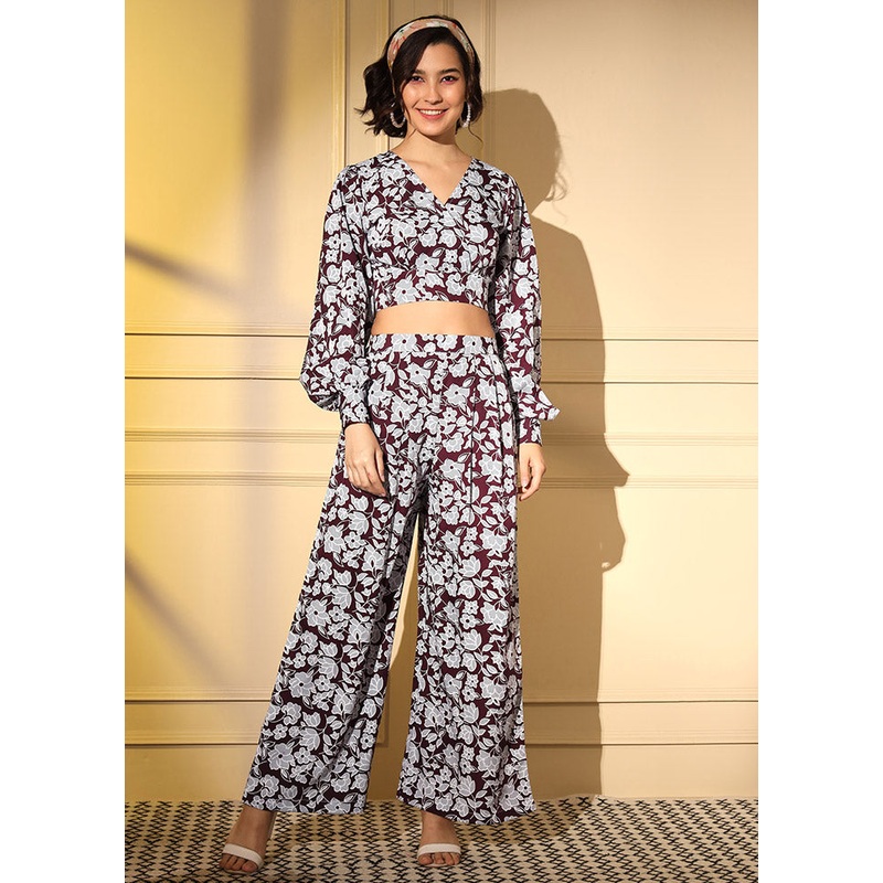 2 Pc Maroon Readymade Silk Coord Set - JD986597120