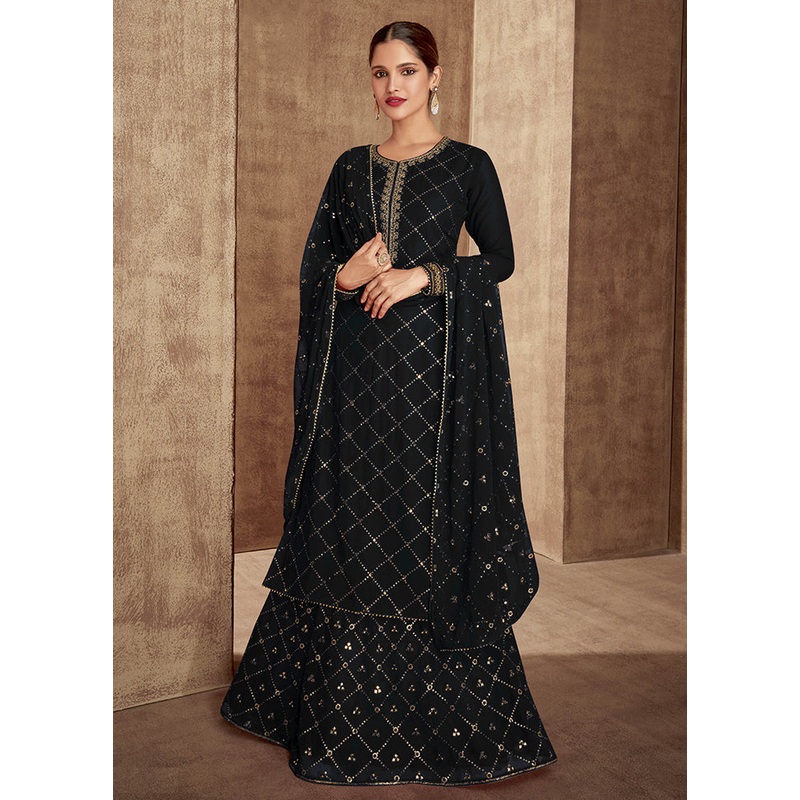 3 Pc Black Unstitched Georgette Suit Set - JD986597138