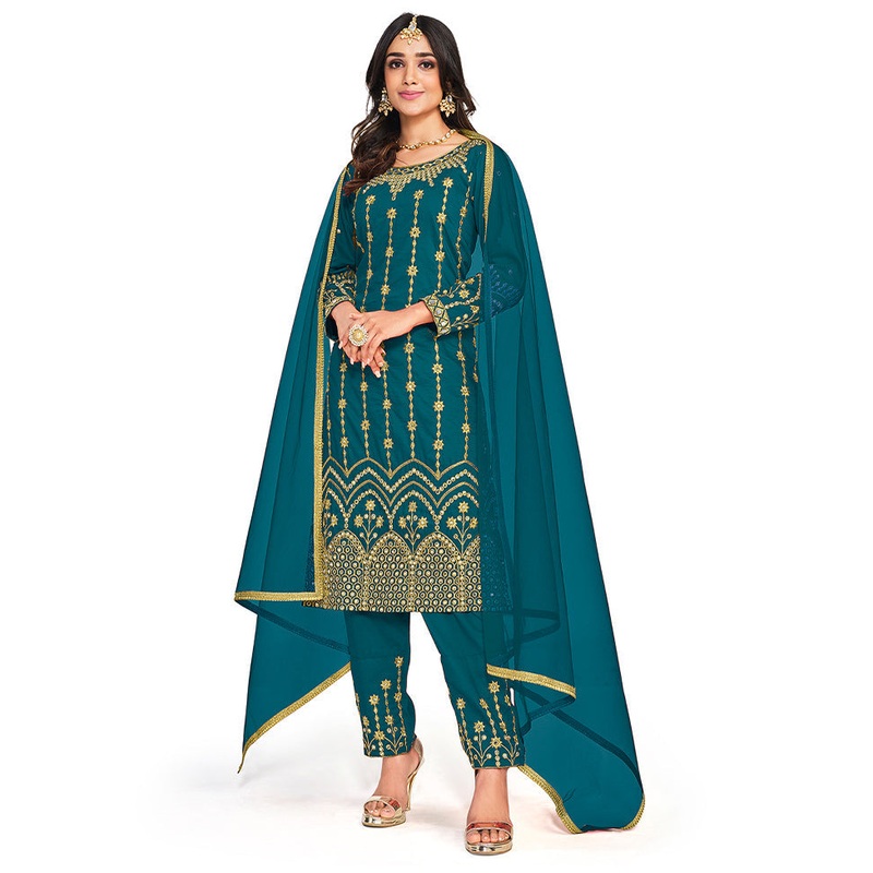 3 Pc Firoza Unstitched Silk Suit Set - JD986597135