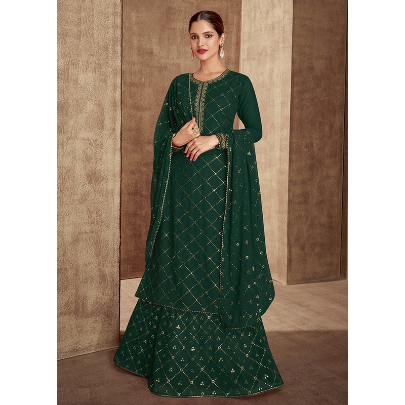3 Pc Green Unstitched Georgette Suit Set - JD986597136