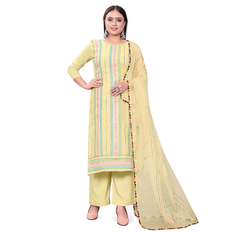 3 Pc Yellow Readymade Chanderi Suit Set - JD986597128
