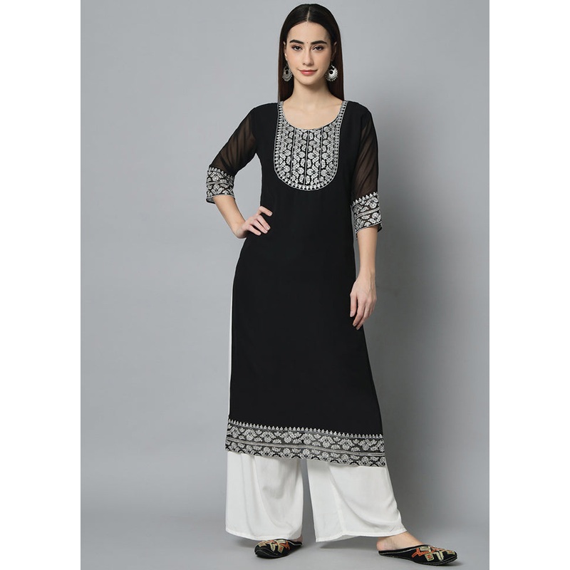Black Readymade Georgette Kurti - JD986597180