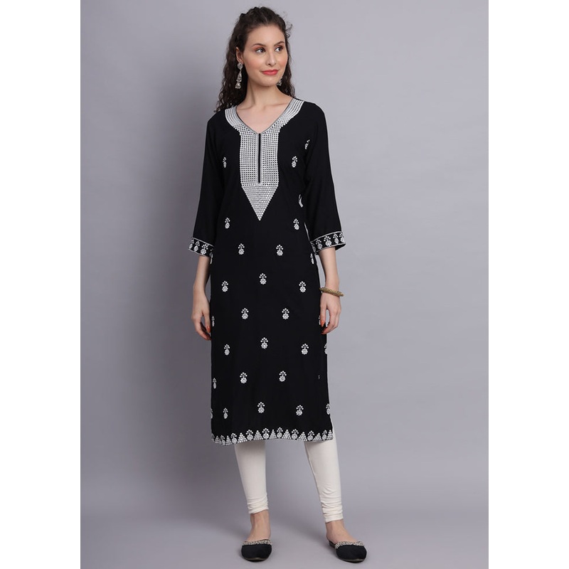 Black Readymade Rayon Chikankari Kurti - JD986597241