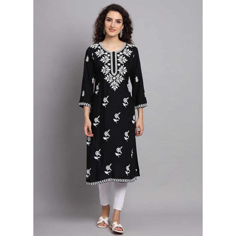Black Readymade Rayon Chikankari Kurti - JD986597280