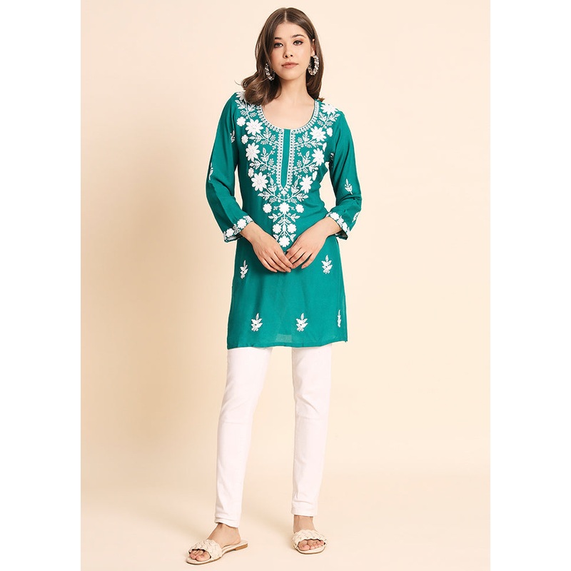 Blue Readymade Rayon Chikankari Kurti - JD986597260