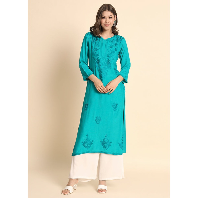 Blue Readymade Rayon Chikankari Kurti - JD986597267