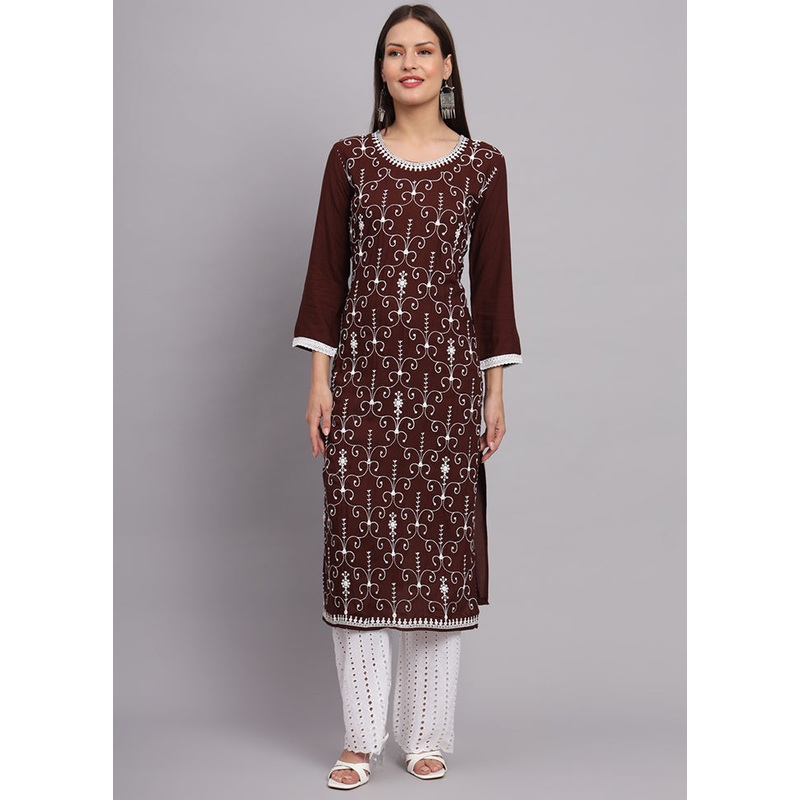 Brown Readymade Rayon Kurti - JD986597276