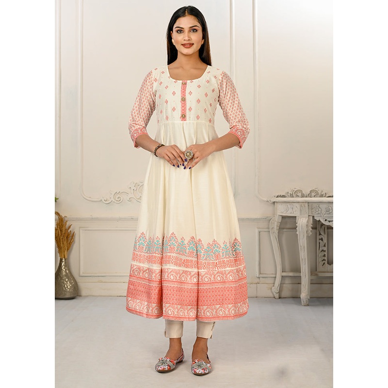 Cream Readymade Cotton Kurti - JD986597142