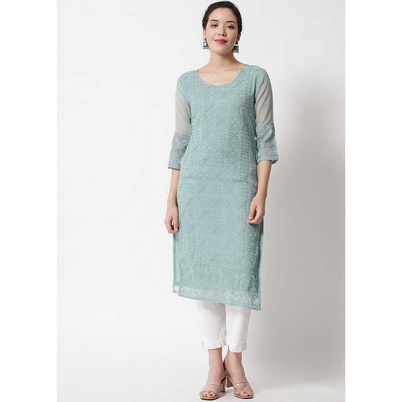 Grey Readymade Georgette Chikankari Kurti - JD986597191