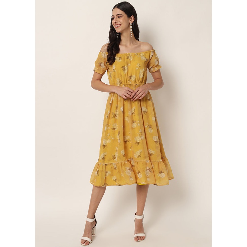 Mustard Readymade Georgette Kurti - JD986597179
