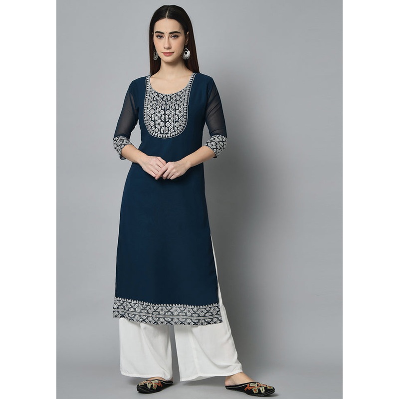 Navy Blue Readymade Georgette Kurti - JD986597182