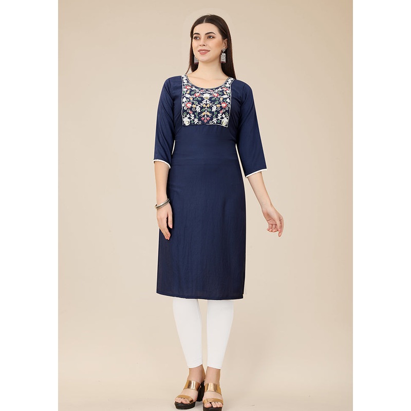 Navy Blue Readymade Silk Kurti - JD986597173