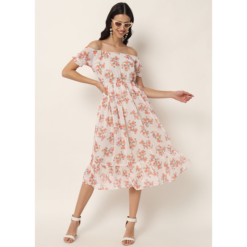 Off White Readymade Georgette Kurti - JD986597178