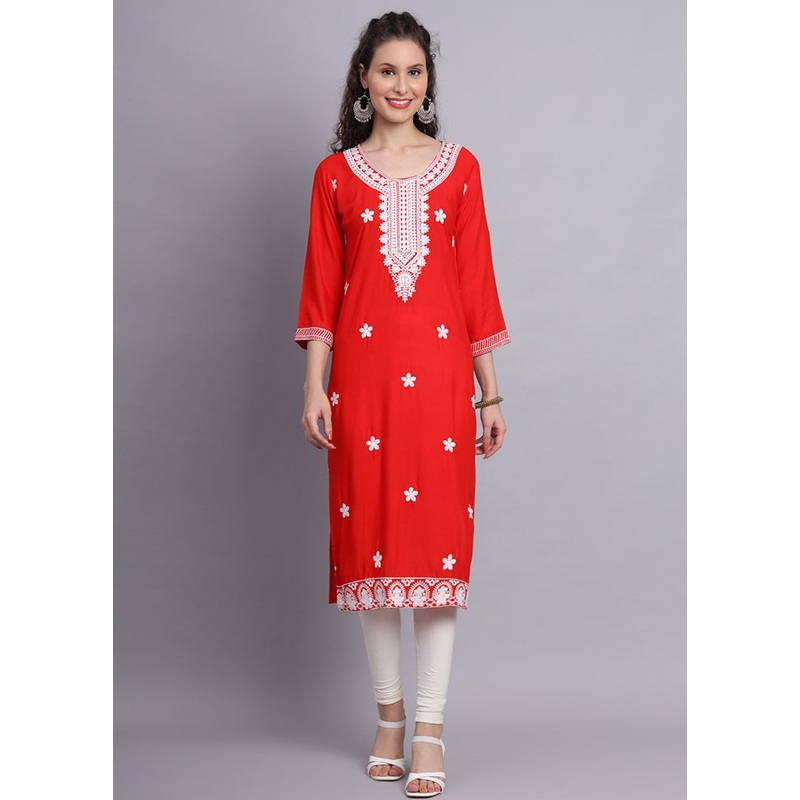 Orange Readymade Rayon Chikankari Kurti - JD986597233