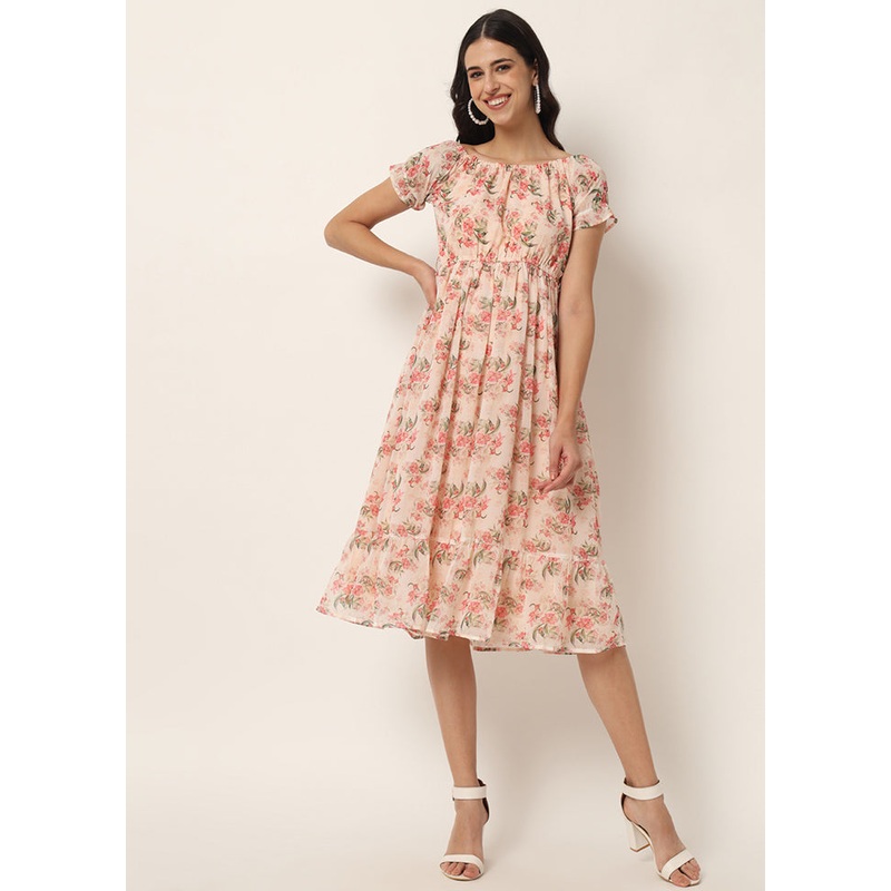 Peach Readymade Georgette Kurti - JD986597176
