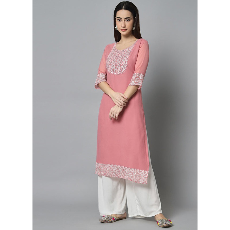 Pink Readymade Georgette Kurti - JD986597183