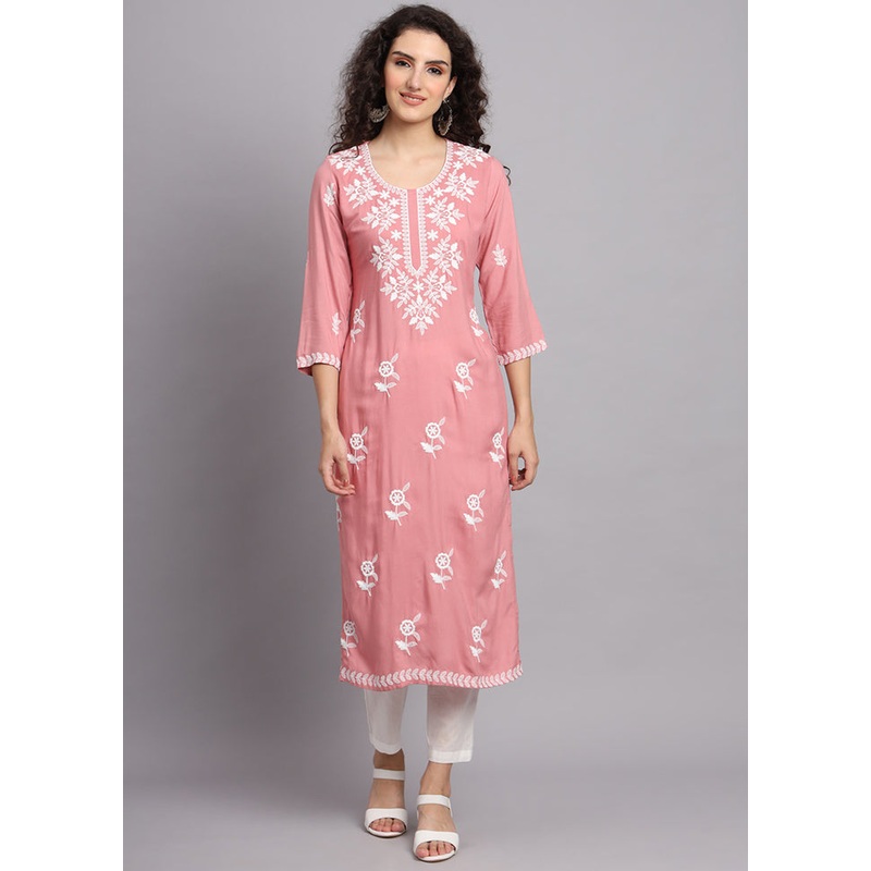 Pink Readymade Rayon Chikankari Kurti - JD986597281