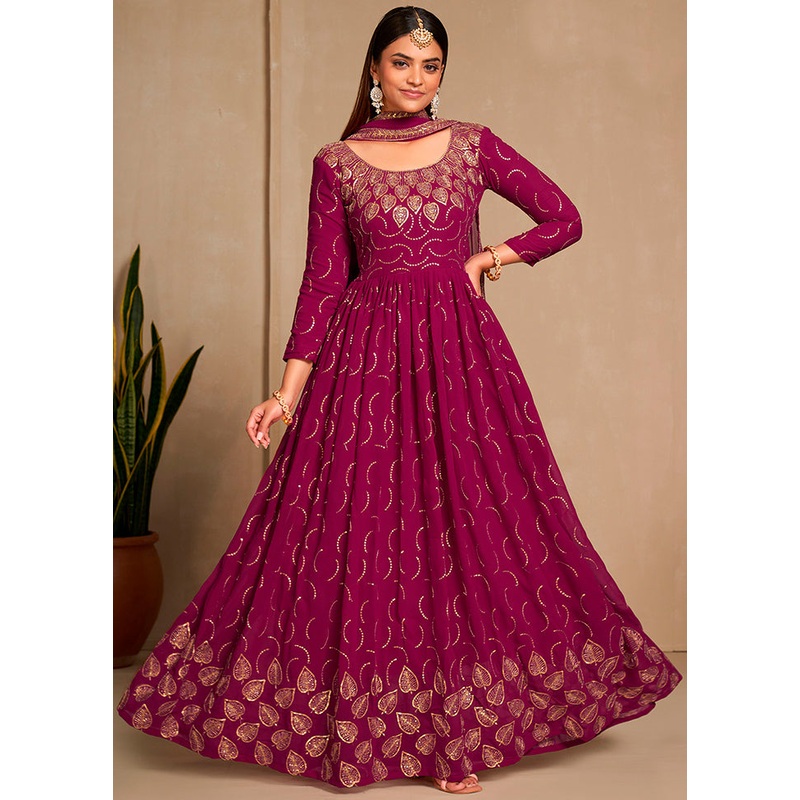 Pink Semi Stitched Georgette Indian Dress - JD986597229