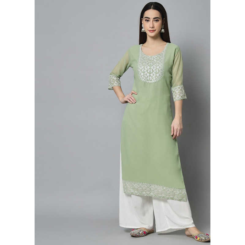 Pista Green Readymade Georgette Kurti - JD986597185