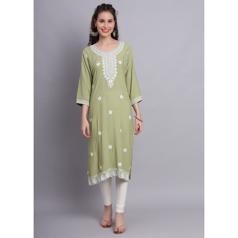 Pista Green Readymade Rayon Chikankari Kurti - JD986597235
