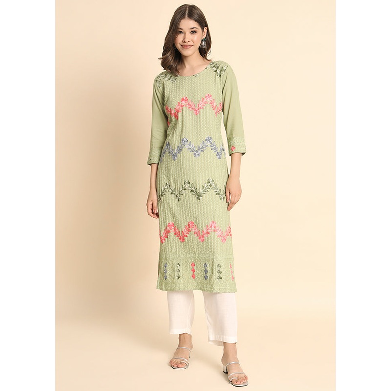 Pista Green Readymade Rayon Chikankari Kurti - JD986597273