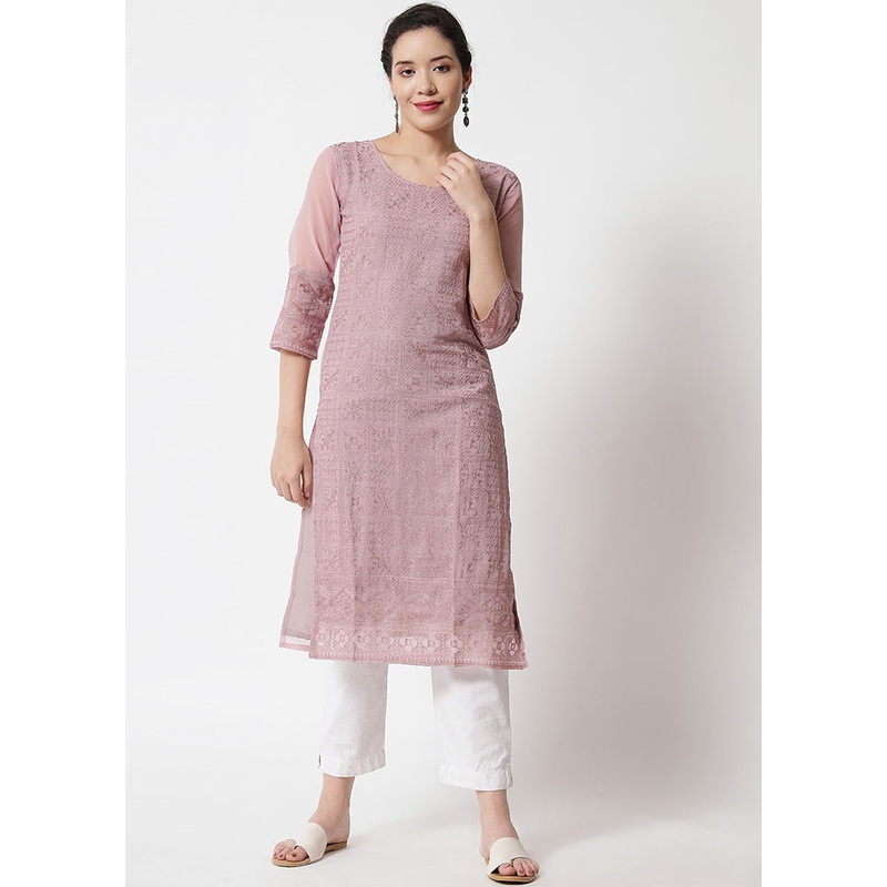 Purple Readymade Georgette Chikankari Kurti - JD986597189