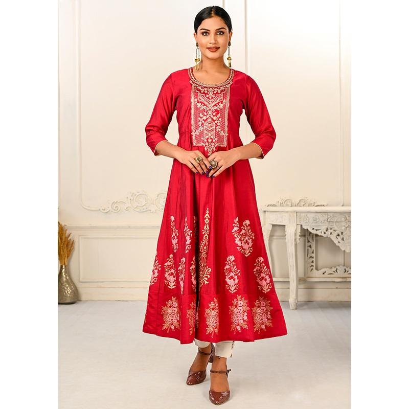 Red Readymade Cotton Kurti - JD986597139